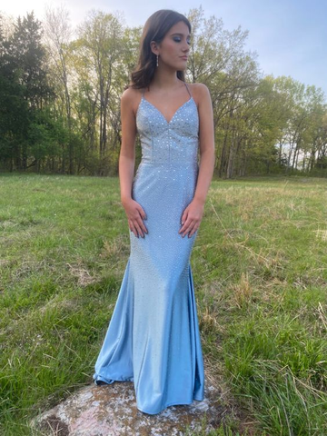 Blue Mermaid Beaded Long Prom Dress Evening Dress HZ1023